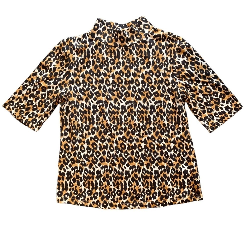 Anthropologie Leopard Print High Neck Three Quarter Sleeve T-shirt Women’s S